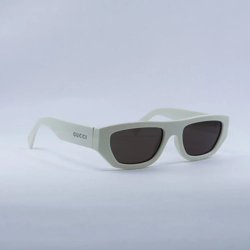 Gucci GG1134S 003 Sunglasses Ivory Rectangle Frame, Brown Lenses
